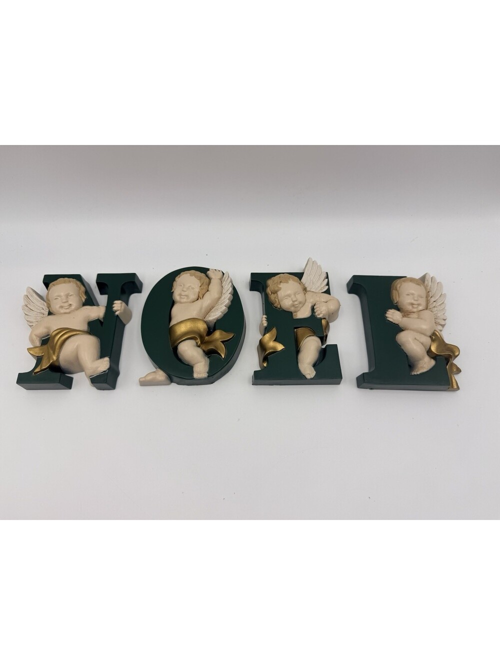 Burwood Noel Angels Cherub Christmas Vtg MCM Decor Wall Hanging Green Holiday